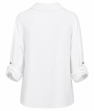 Breezy Gauze Italian Button Up Top- White