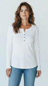 Italian Rib V-Neck Henley Top-White-110 Long Sleeve Tops-FATTURA ACCOMPAGNATORIA-Coastal Bloom Boutique, find the trendiest versions of the popular styles and looks Located in Indialantic, FL
