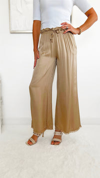 Silk Wide Italian Pant - Champagne-170 Bottoms-Venti6-Coastal Bloom Boutique, find the trendiest versions of the popular styles and looks Located in Indialantic, FL