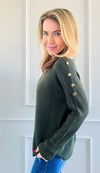 Luxe Shoulder Italian Knit Sweater- Olive-140 Sweaters-Italianissimo-Coastal Bloom Boutique, find the trendiest versions of the popular styles and looks Located in Indialantic, FL