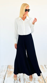 Pleated Wide Leg Pants - Navy-170 Bottoms-See and Be Seen-Coastal Bloom Boutique, find the trendiest versions of the popular styles and looks Located in Indialantic, FL