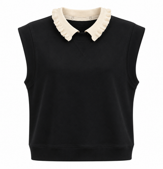 Frill Collar Sleeveless Top - Black