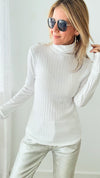 Ribbed Long Sleeve Turtle Neck Top - Off White-130 Long Sleeve Tops-Zenana-Coastal Bloom Boutique, find the trendiest versions of the popular styles and looks Located in Indialantic, FL