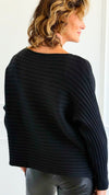 Wavy Lines Italian Pullover- Black-140 Sweaters-Aute-Coastal Bloom Boutique, find the trendiest versions of the popular styles and looks Located in Indialantic, FL