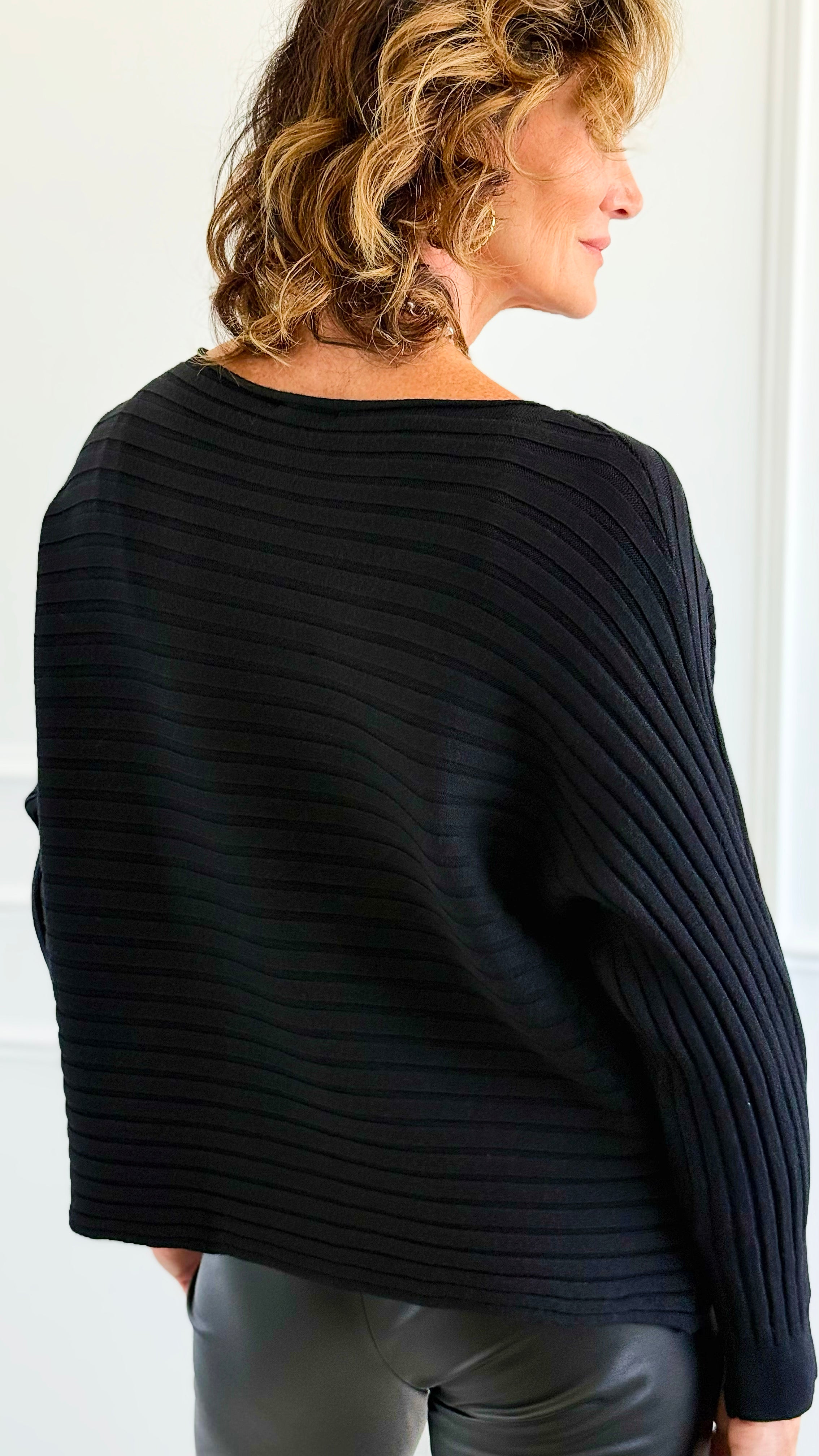 Wavy Lines Italian Pullover- Black-140 Sweaters-Aute-Coastal Bloom Boutique, find the trendiest versions of the popular styles and looks Located in Indialantic, FL