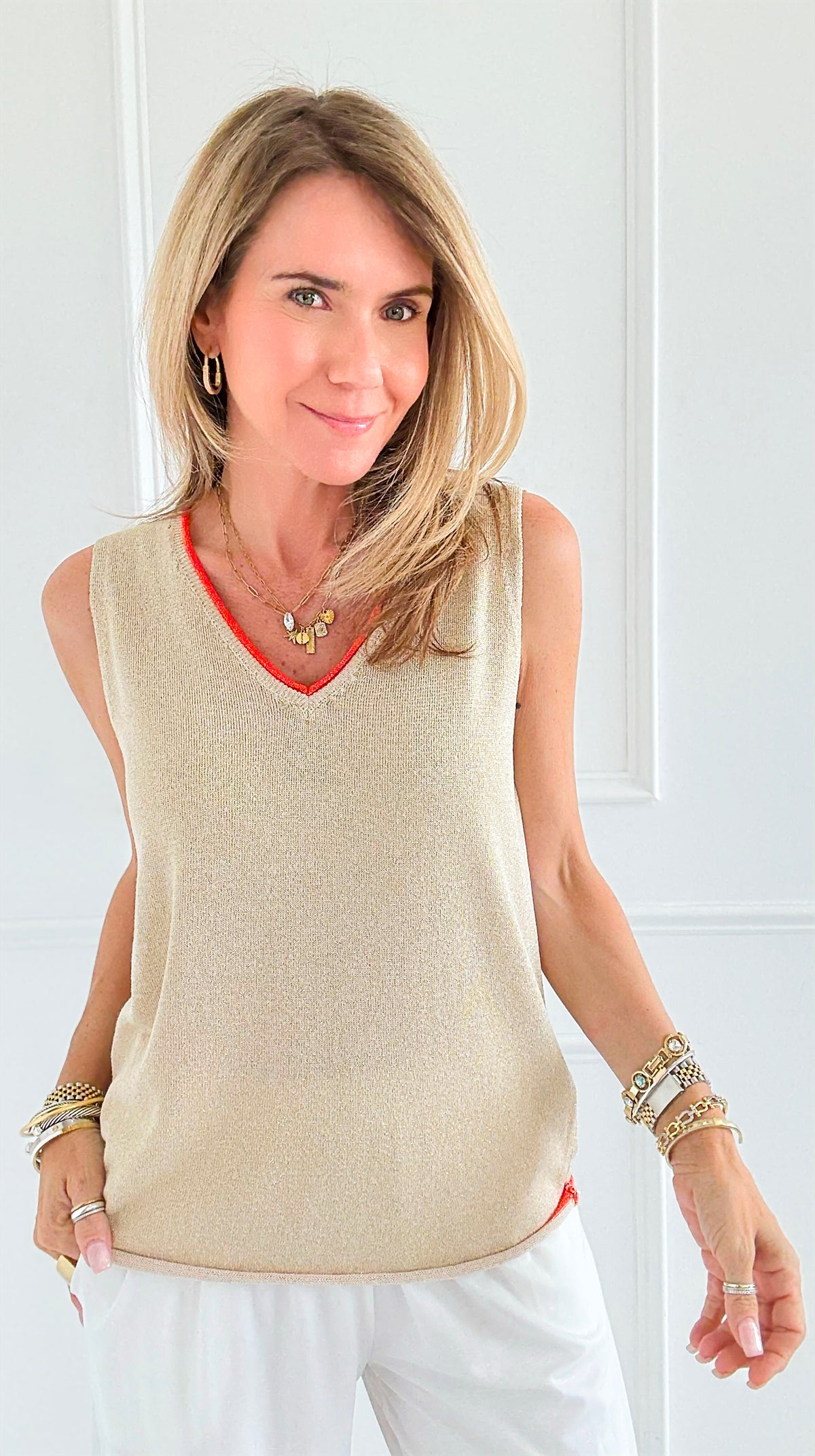 Neon Edge Italian Knit Top- Orange-100 Sleeveless Tops-LY PARIS-Coastal Bloom Boutique, find the trendiest versions of the popular styles and looks Located in Indialantic, FL