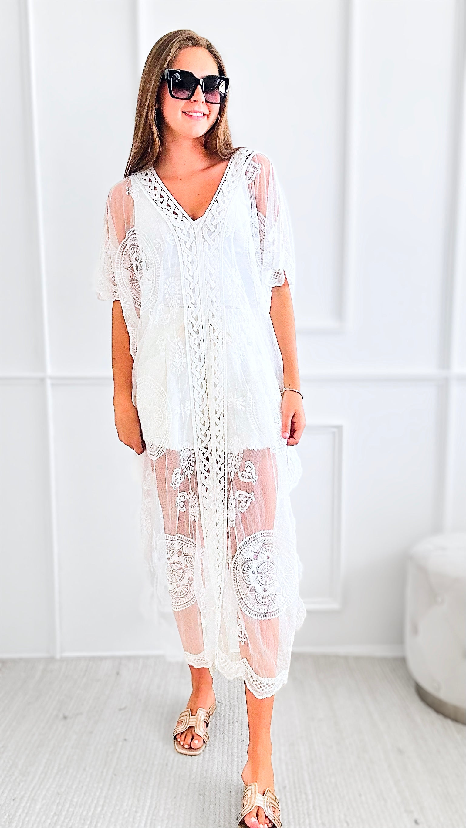 Paisley Crochet Italian Cover-Up - White-170 Bottoms-Italianissimo-Coastal Bloom Boutique, find the trendiest versions of the popular styles and looks Located in Indialantic, FL