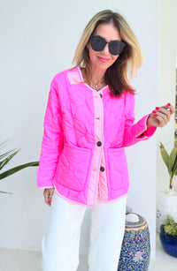 Quilted Relaxed Collarless Jacket-160 Jackets-oddi-Coastal Bloom Boutique, find the trendiest versions of the popular styles and looks Located in Indialantic, FL