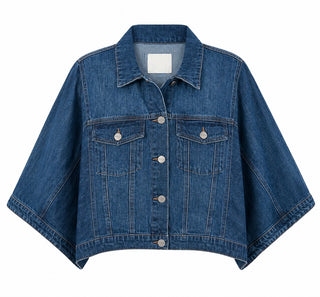 Washed Cropped Denim Jacket - Dark