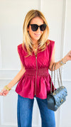 Sculpted Elegance Peplum Top - Burgundy-100 Sleeveless Tops-entro-Coastal Bloom Boutique, find the trendiest versions of the popular styles and looks Located in Indialantic, FL