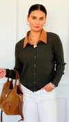 Cable Stitch Italian Button Cardigan- Olive-170 Bottoms-Italianissimo-Coastal Bloom Boutique, find the trendiest versions of the popular styles and looks Located in Indialantic, FL