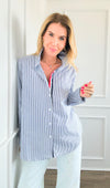 Contrast Striped Button up Blouse-130 Long Sleeve Tops-Joh Apparel-Coastal Bloom Boutique, find the trendiest versions of the popular styles and looks Located in Indialantic, FL