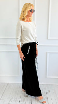 Ease Embellished Corduroy Italian Relaxed Pant- Black-100 Pants-TATTOO Z-Coastal Bloom Boutique, find the trendiest versions of the popular styles and looks Located in Indialantic, FL