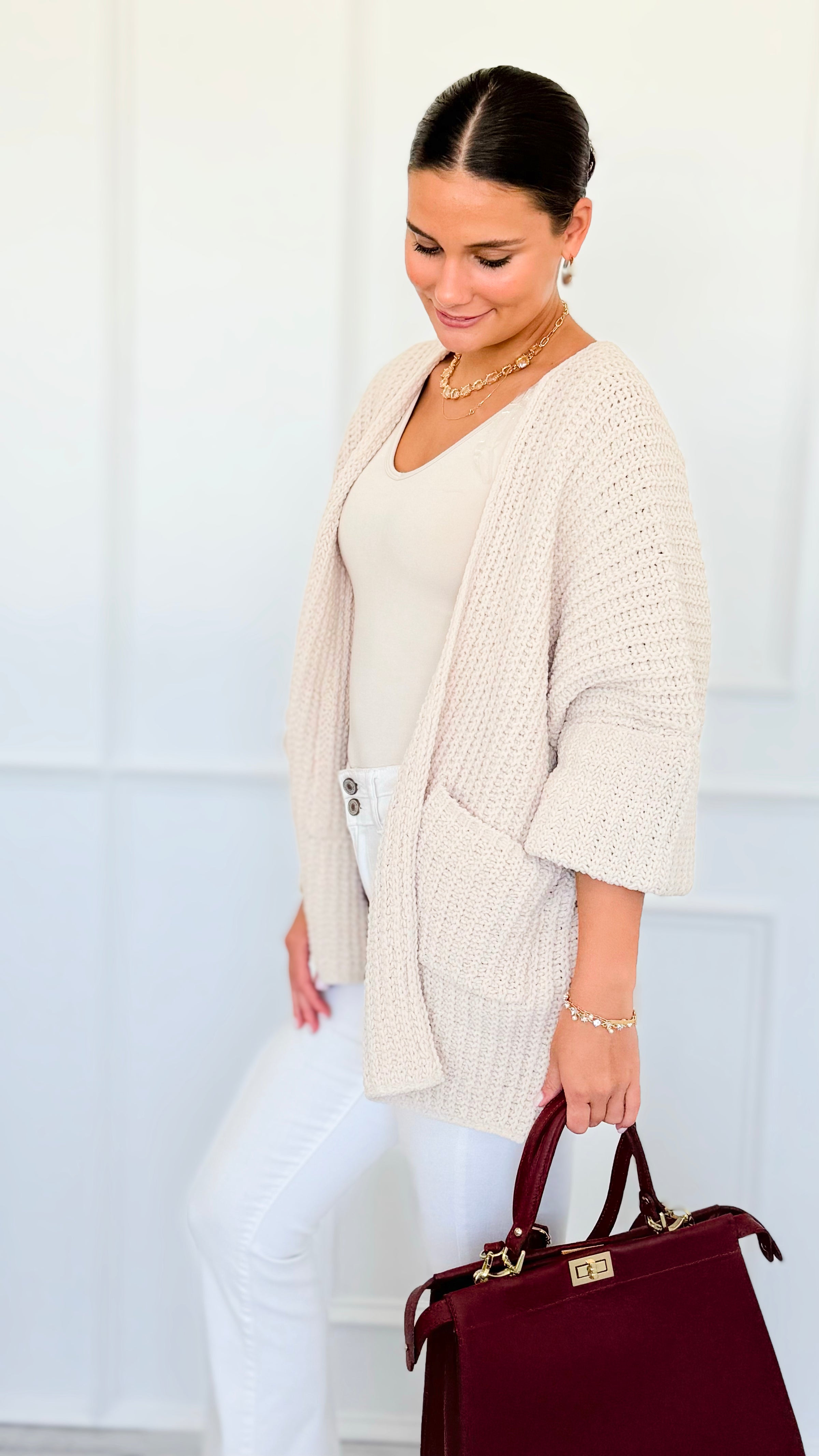 Willow Dusk Chenille Cardigan - Sand Beige-150 Cardigans/Layers-Zenana-Coastal Bloom Boutique, find the trendiest versions of the popular styles and looks Located in Indialantic, FL