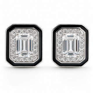 Black Emerald Cut Stud Earrings