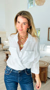 Pure Breeze Linen Italian Button Top- White-110 short Sleeve Top-Italianissimo-Coastal Bloom Boutique, find the trendiest versions of the popular styles and looks Located in Indialantic, FL