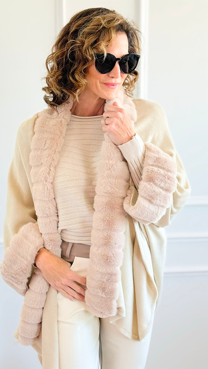 I'm Blushing Faux Fur Poncho - Ivory-150 Cardigans/Layers-On Blue-Coastal Bloom Boutique, find the trendiest versions of the popular styles and looks Located in Indialantic, FL