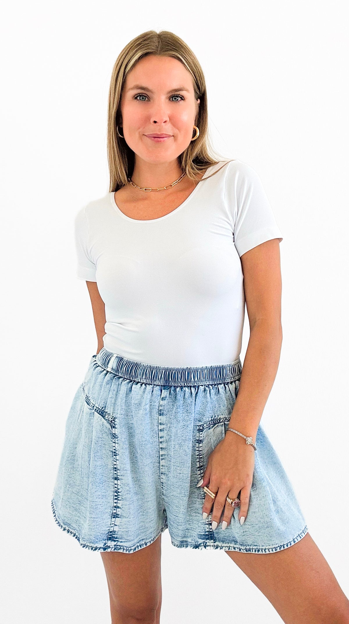 Sorrento Smocked Waist Shorts-170 Bottoms/Shorts-DOE AND RAE-Coastal Bloom Boutique, find the trendiest versions of the popular styles and looks Located in Indialantic, FL