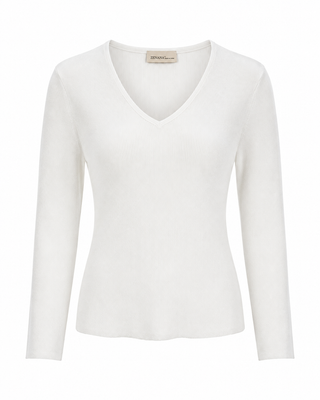 Fitted V-Neck Knit Top - Ivory