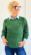 Cuddle Cloud Chenille Sweater - Dk Green-140 Sweaters-Zenana-Coastal Bloom Boutique, find the trendiest versions of the popular styles and looks Located in Indialantic, FL
