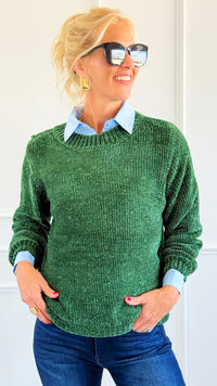 Cuddle Cloud Chenille Sweater - Dk Green-140 Sweaters-Zenana-Coastal Bloom Boutique, find the trendiest versions of the popular styles and looks Located in Indialantic, FL