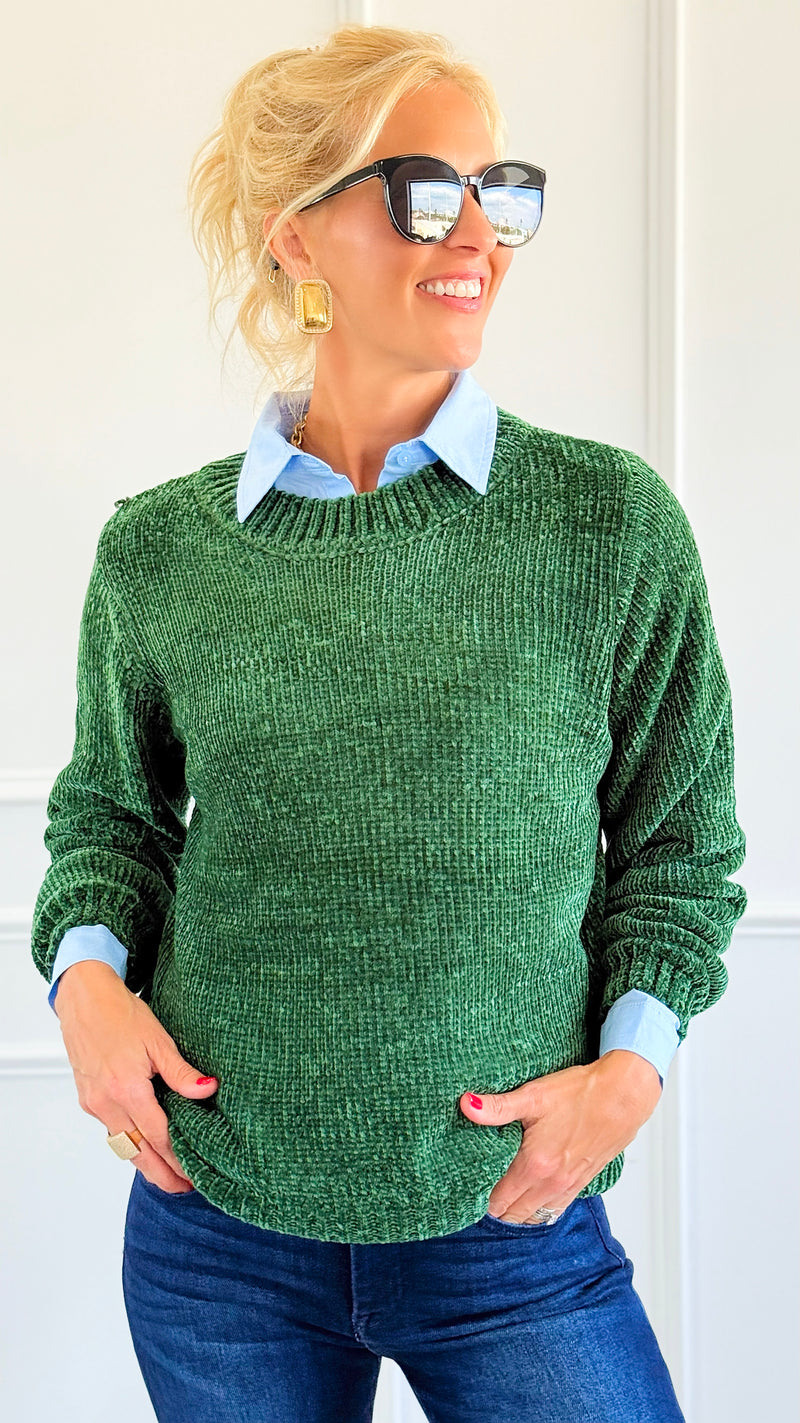 Cuddle Cloud Chenille Sweater - Dk Green-140 Sweaters-Zenana-Coastal Bloom Boutique, find the trendiest versions of the popular styles and looks Located in Indialantic, FL