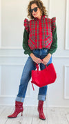 Chic Ruffled Plaid Vest-160 Jackets-JODIFL-Coastal Bloom Boutique, find the trendiest versions of the popular styles and looks Located in Indialantic, FL