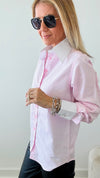 Ladies Two Button Collar French Cuff Pink Shirt-130 Long Sleeve Tops-Grenouille-Coastal Bloom Boutique, find the trendiest versions of the popular styles and looks Located in Indialantic, FL