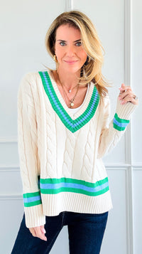 Campus Charm Cable Knit Sweater-140 Sweaters-entro-Coastal Bloom Boutique, find the trendiest versions of the popular styles and looks Located in Indialantic, FL