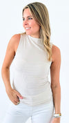 Ribbed Mock Neck Tank Top - Sand Beige-100 Sleeveless Tops-Zenana-Coastal Bloom Boutique, find the trendiest versions of the popular styles and looks Located in Indialantic, FL