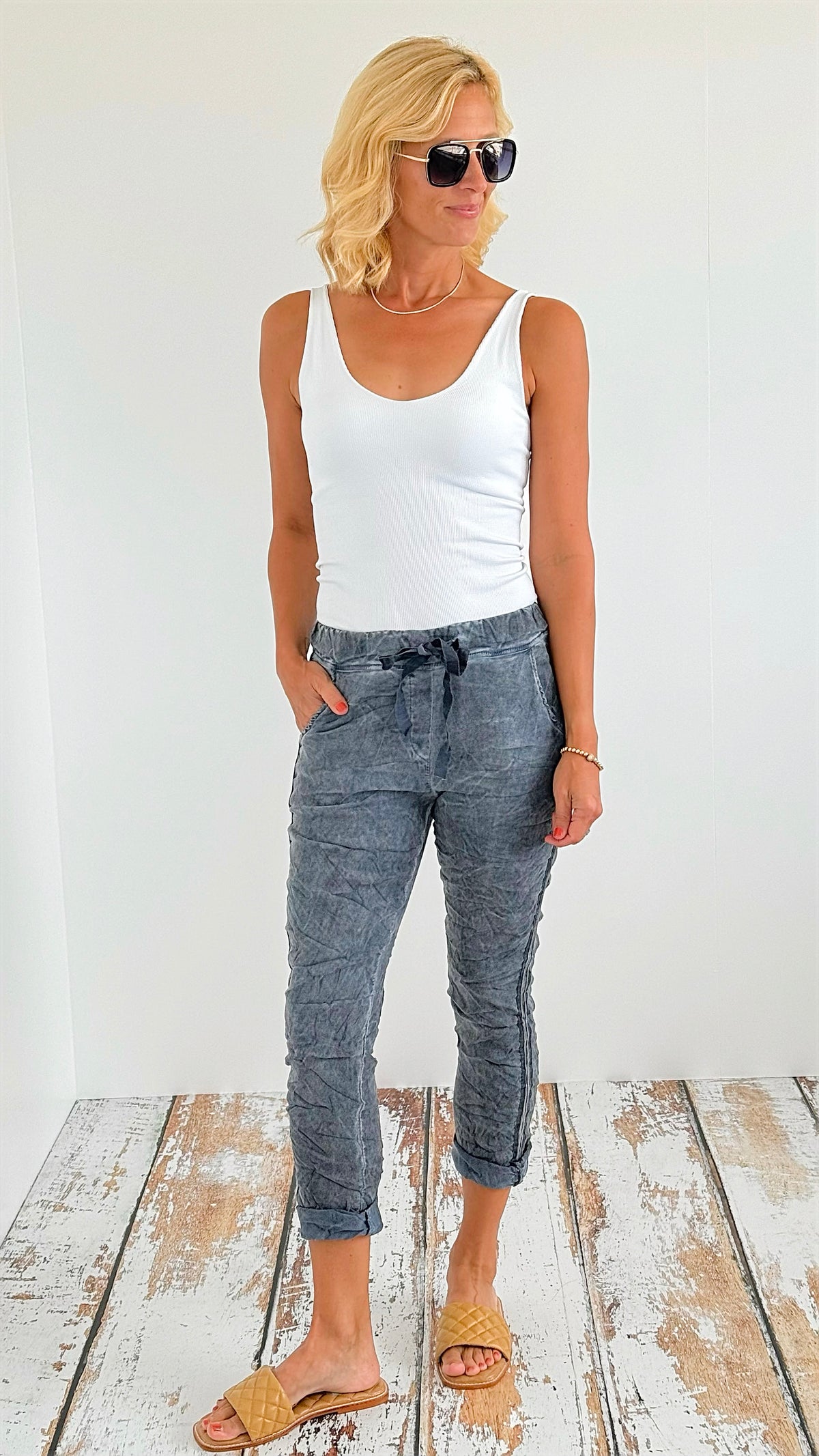 Washed Jogger Italian Pants - Denim-180 Joggers-Tempo-Coastal Bloom Boutique, find the trendiest versions of the popular styles and looks Located in Indialantic, FL