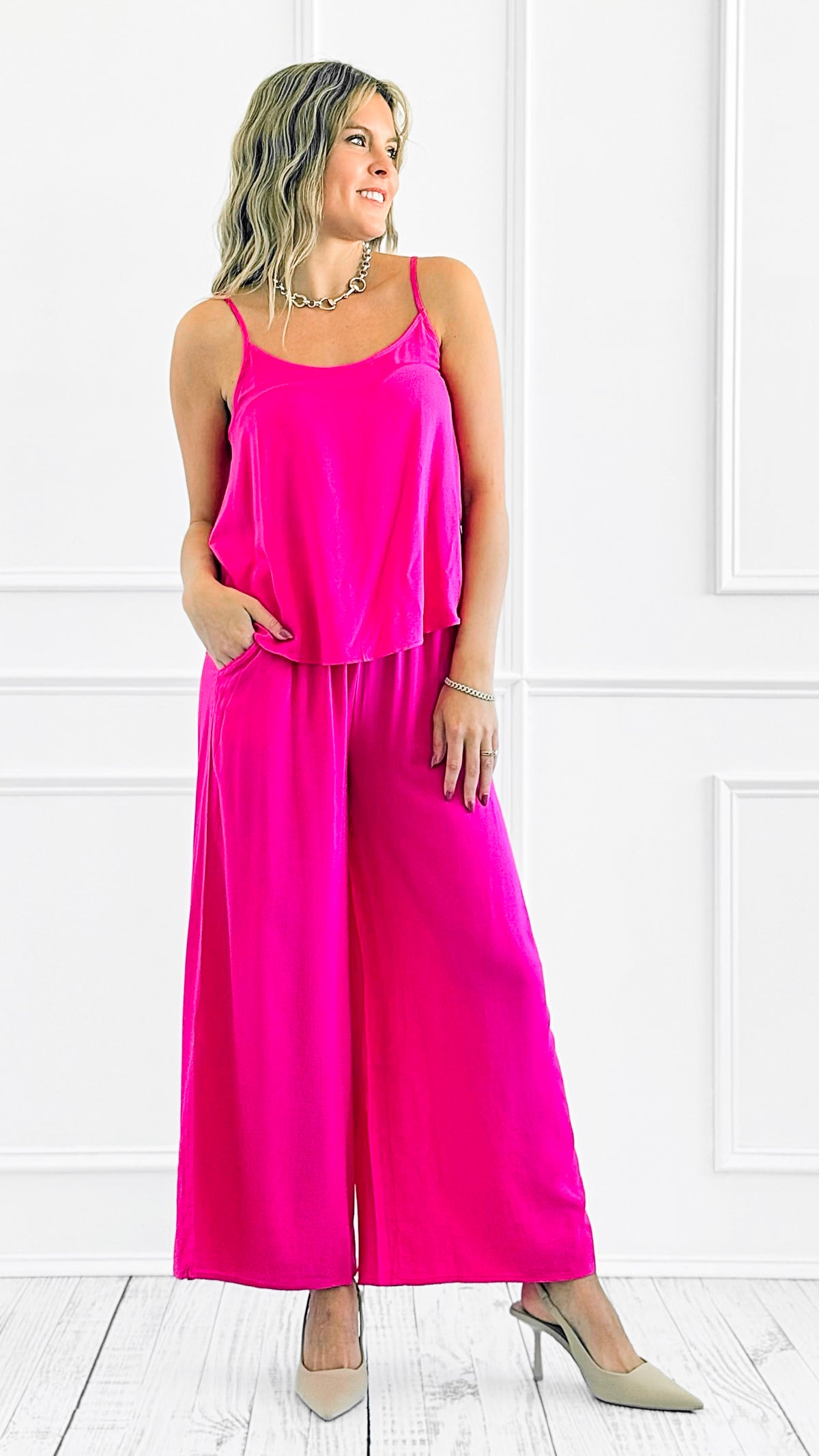Effortlessly Chic Wide-Leg Pant and Tank Set- Hot Pink-210 Loungewear/Sets-Zenana-Coastal Bloom Boutique, find the trendiest versions of the popular styles and looks Located in Indialantic, FL