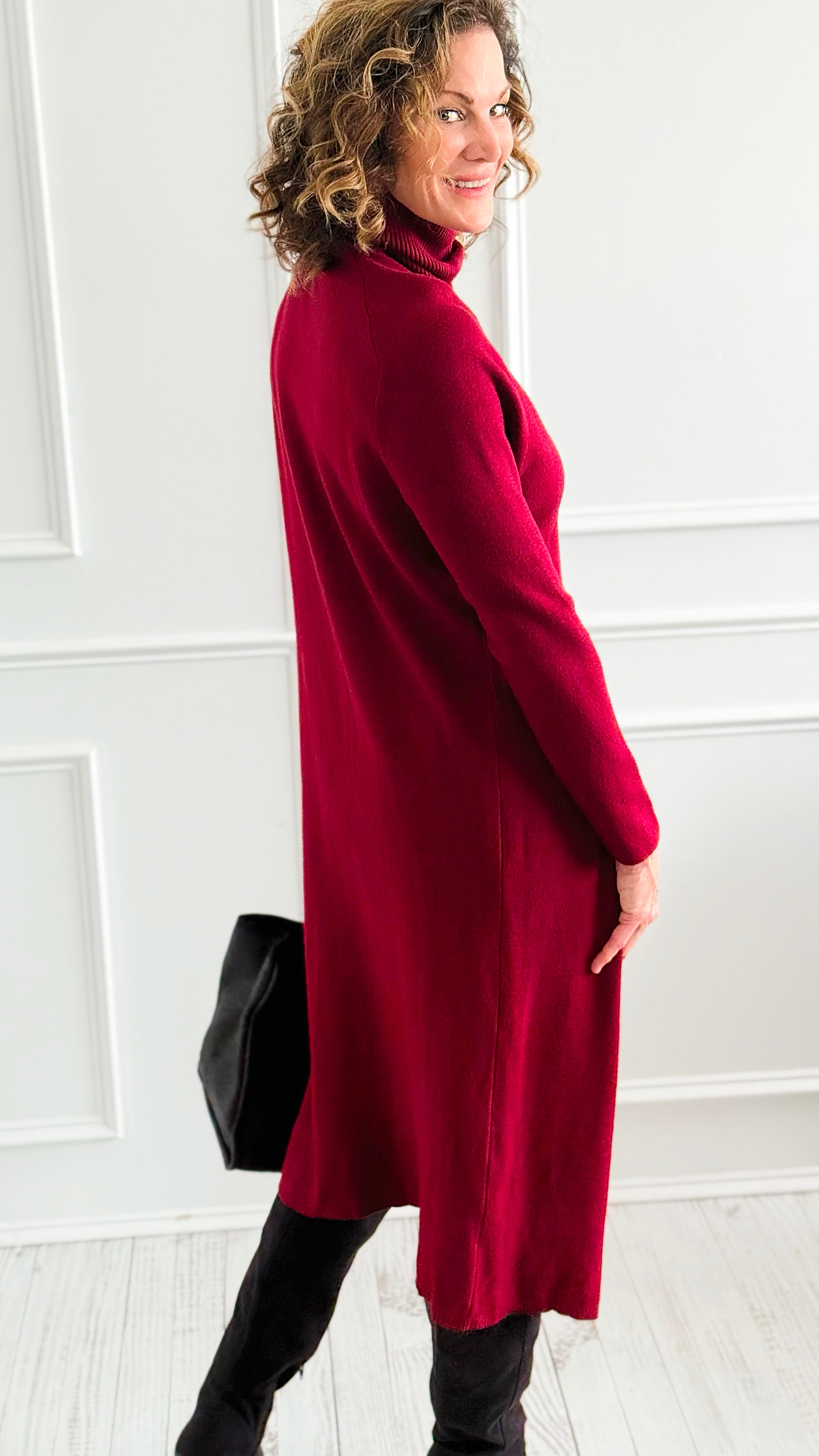 Chic Long Split Italian Sweater - Wine-150 Cardigans/Layers-Italianissimo/Z Studio-Coastal Bloom Boutique, find the trendiest versions of the popular styles and looks Located in Indialantic, FL