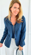 Hooded Style Italian Zip Blazer-160 Jackets-V SKY-Coastal Bloom Boutique, find the trendiest versions of the popular styles and looks Located in Indialantic, FL