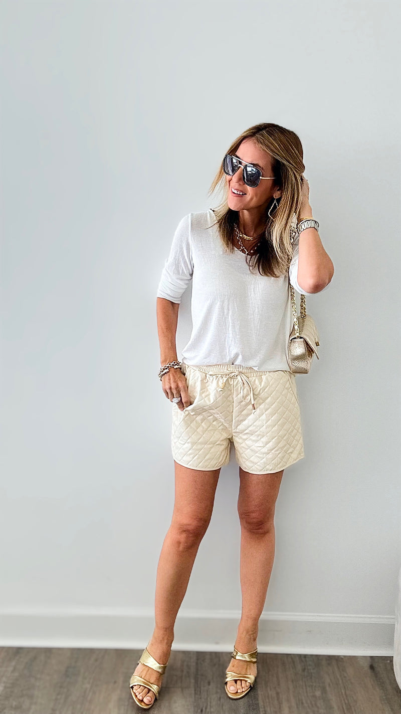 Faux Leather Quilted Shorts - Cream-170 Bottoms-GIGIO-Coastal Bloom Boutique, find the trendiest versions of the popular styles and looks Located in Indialantic, FL
