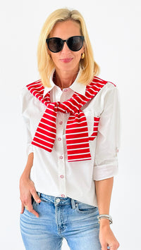 Sailor Chic Button-Down-130 Long sleeve top-PASTEL DESIGN-Coastal Bloom Boutique, find the trendiest versions of the popular styles and looks Located in Indialantic, FL
