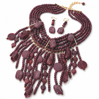 Cascading Fringe Necklace Set - Purple