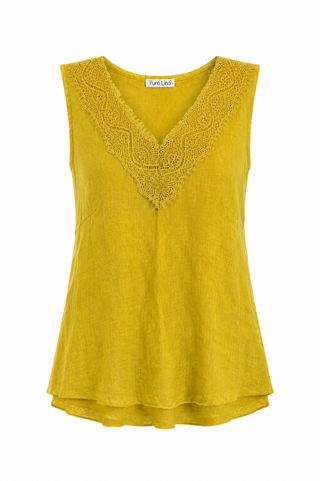 Shoreline Lace V- Neck Sleeveless Italian Linen Top