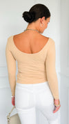 Seamless Reversible V-Neck Long Sleeve - Nude-130 Long Sleeve Tops-YELETE-Coastal Bloom Boutique, find the trendiest versions of the popular styles and looks Located in Indialantic, FL