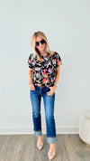 Raining Sequins Floral Off-the-Shoulder Blouse - Black Multi-110 Short Sleeve Tops-MAIN STRIP-Coastal Bloom Boutique, find the trendiest versions of the popular styles and looks Located in Indialantic, FL
