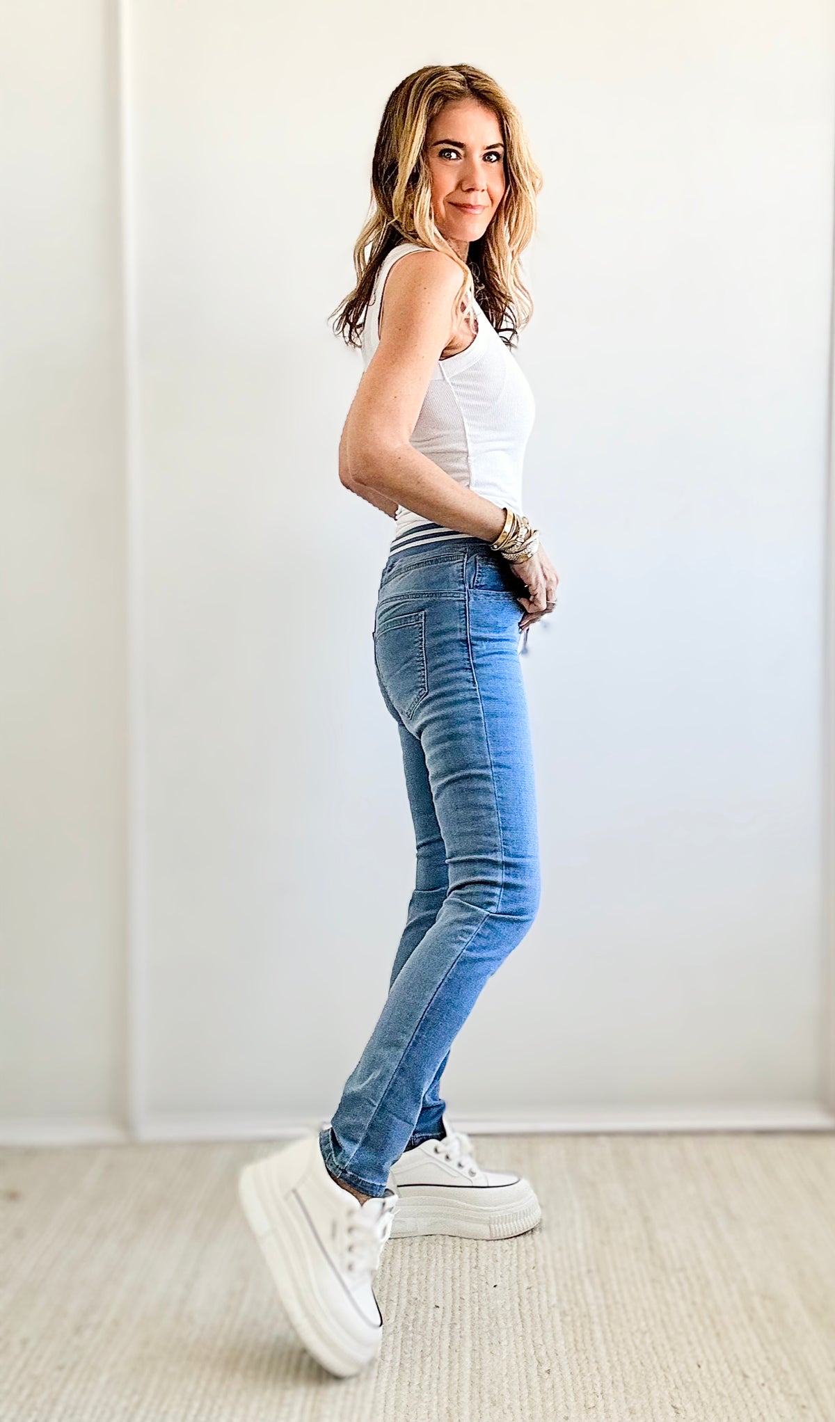 Pure Ease Drawstring Pant - Denim-180 Joggers-Italianissimo-Coastal Bloom Boutique, find the trendiest versions of the popular styles and looks Located in Indialantic, FL