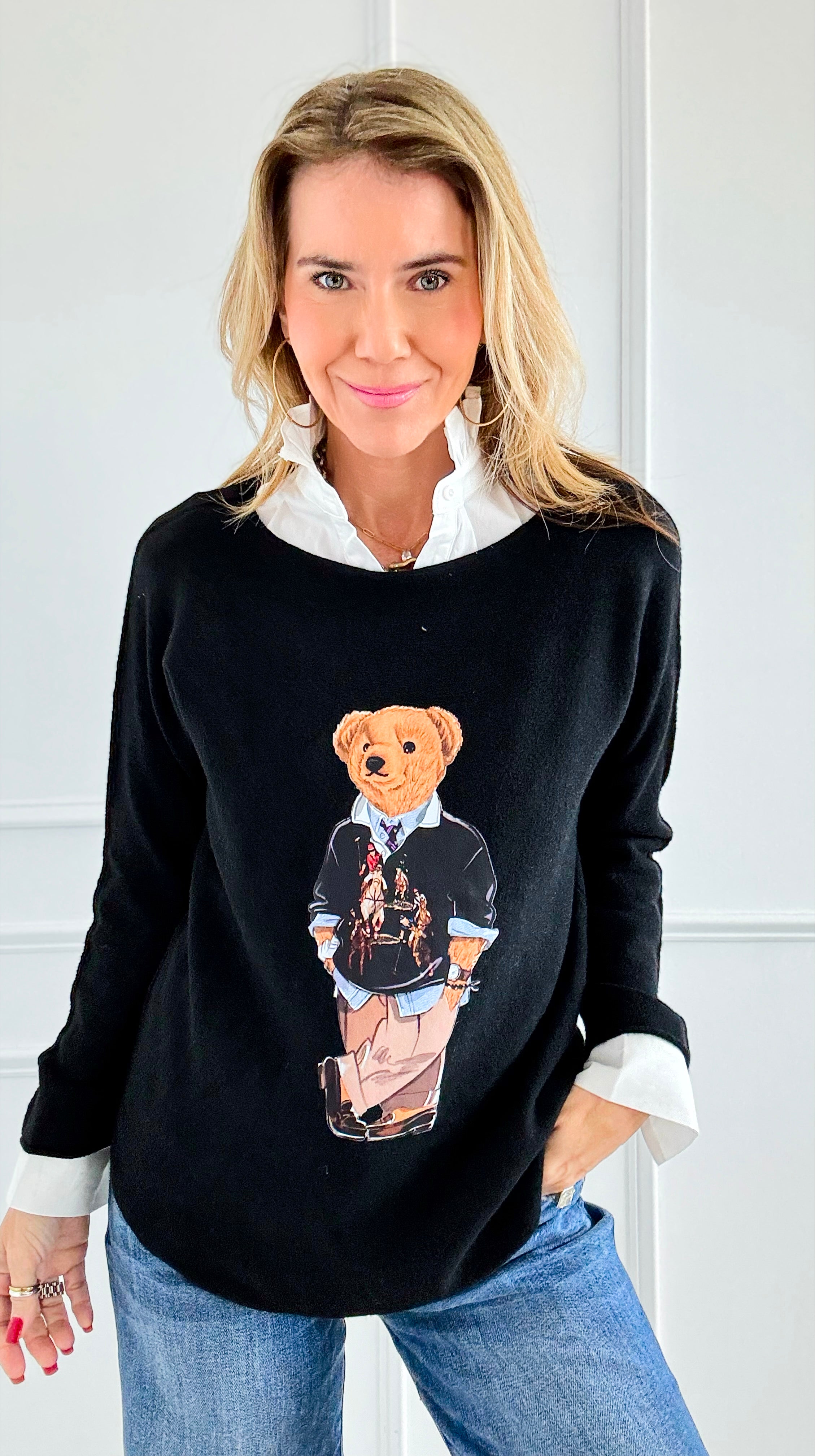 Jerry The Bear Italian Pullover- Black-140 Sweaters-Italianissimo-Coastal Bloom Boutique, find the trendiest versions of the popular styles and looks Located in Indialantic, FL