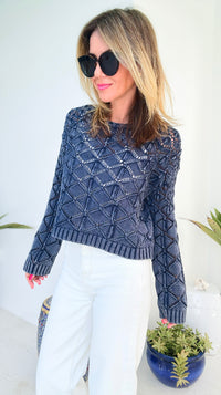 Crochet Round Neck Sweater-130 Long Sleeve Tops-EESOME-Coastal Bloom Boutique, find the trendiest versions of the popular styles and looks Located in Indialantic, FL