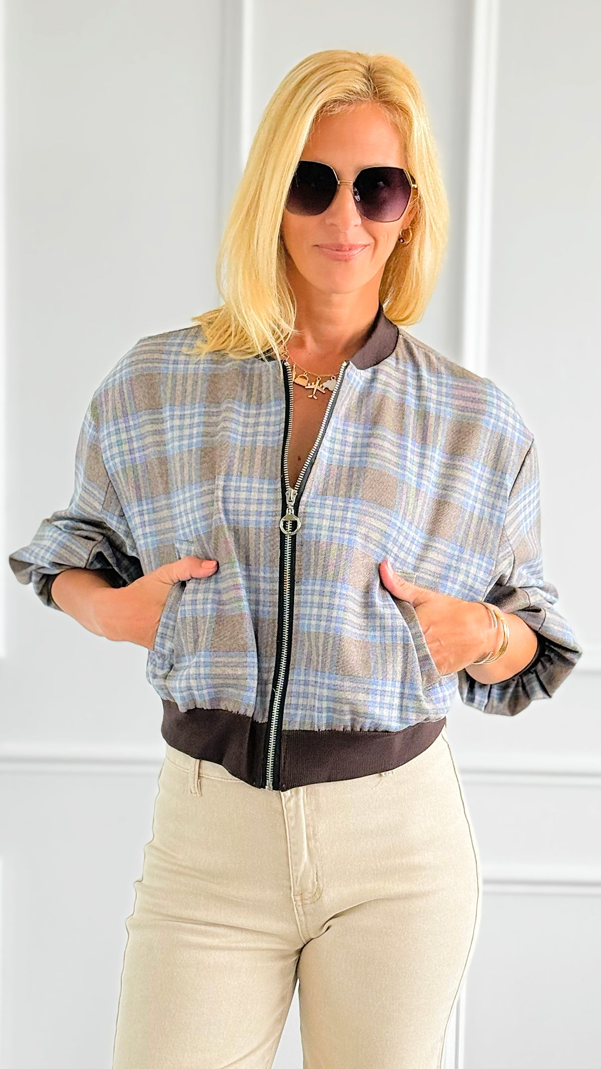 Plaid Zip- Up Italian Jacket-160 Jackets-AZUL MONACO-Coastal Bloom Boutique, find the trendiest versions of the popular styles and looks Located in Indialantic, FL