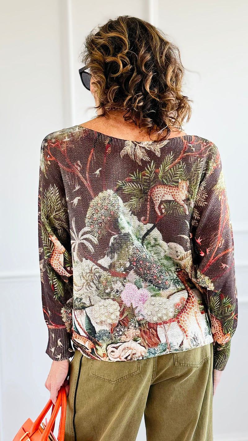 Botanical Safari Lurex St Tropez Knit- Brown-140 Sweaters-SORPRESA-Coastal Bloom Boutique, find the trendiest versions of the popular styles and looks Located in Indialantic, FL