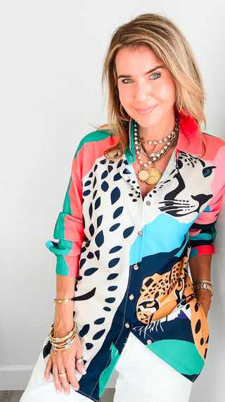 Leopard Button Front Top