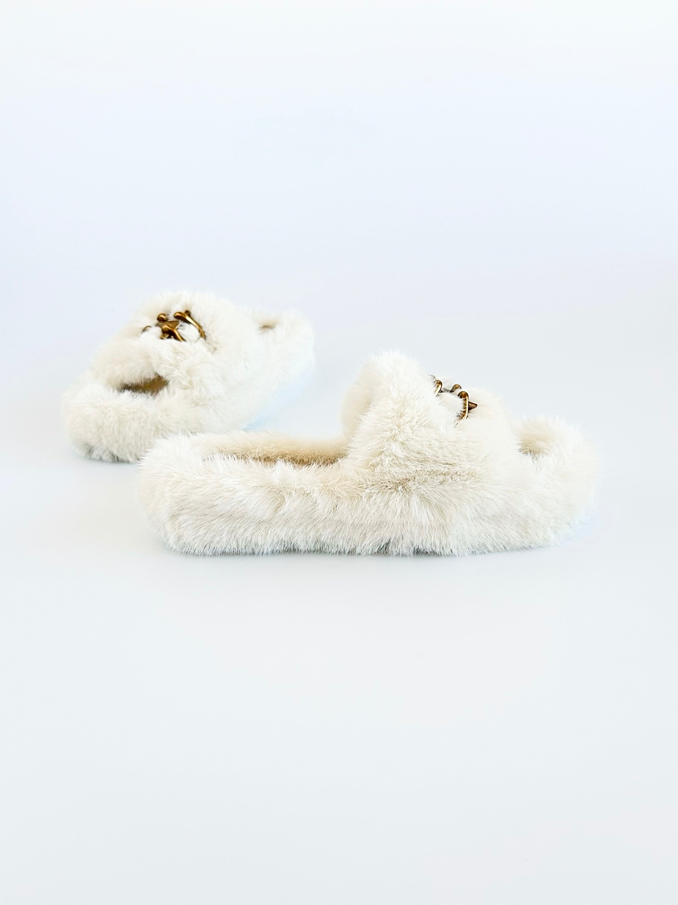 Horsebit Buckle Fur Sandals -White-250 Shoes-Chasing Bandits-Coastal Bloom Boutique, find the trendiest versions of the popular styles and looks Located in Indialantic, FL