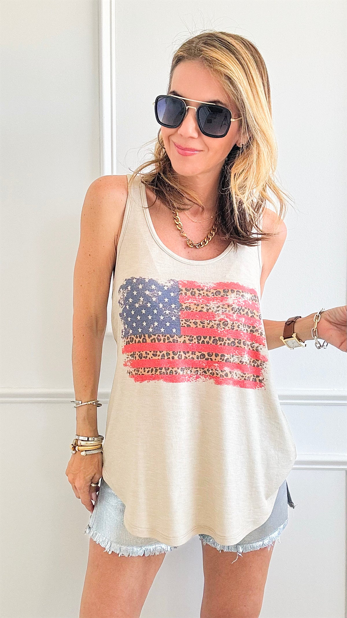 American Flag Print Tank Top-100 Sleeveless Tops-Phil Love-Coastal Bloom Boutique, find the trendiest versions of the popular styles and looks Located in Indialantic, FL