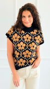 Flora Drama Knit Pullover-110 short Sleeve Top-ENTRO-Coastal Bloom Boutique, find the trendiest versions of the popular styles and looks Located in Indialantic, FL