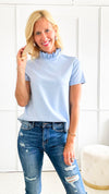 Ruffled Neck Short Sleeve T-Shirt - Light Blue-110 Short Sleeve Tops-Why Dress-Coastal Bloom Boutique, find the trendiest versions of the popular styles and looks Located in Indialantic, FL